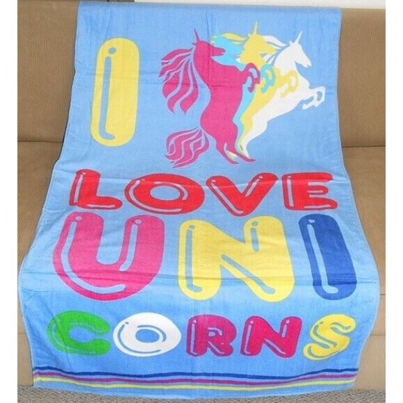 New I Love Unicorns Beach Bath Pool Towel Girl Gift Unicorn Cute Colorful 30x60 - Picture 1 of 2
